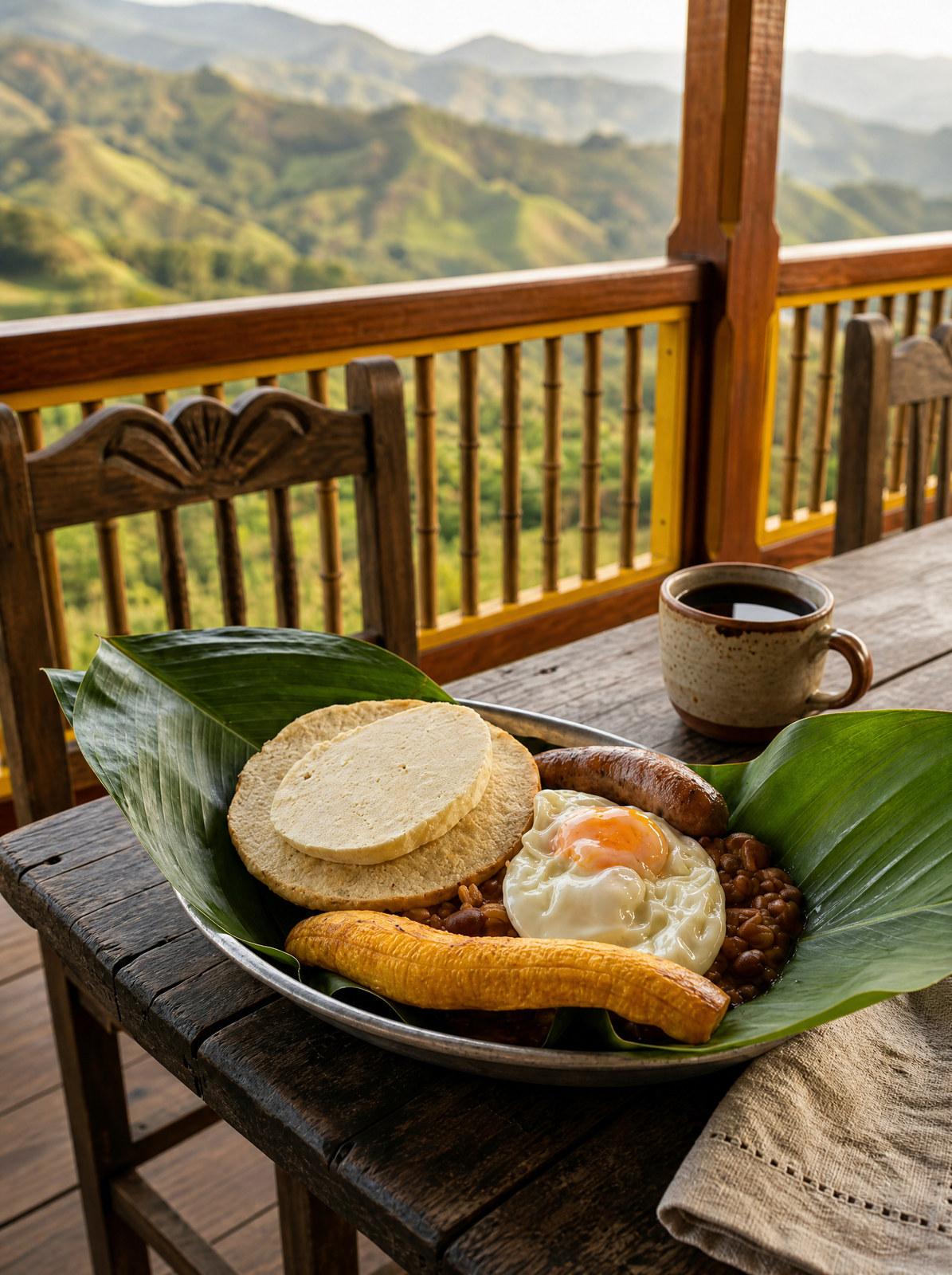 Desayunos — bandeja tradicional con vista a las montañas