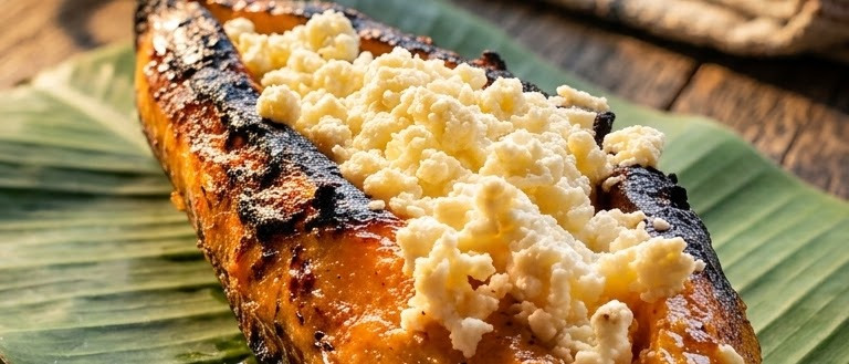 Plátano asado quesudo de Los Arrieros — foto real